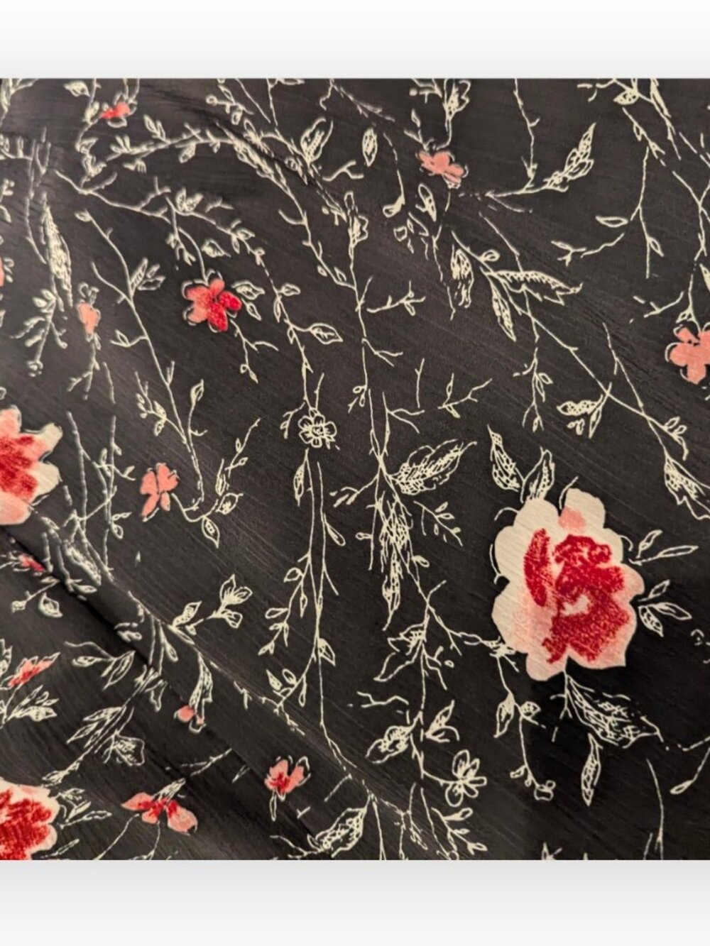 Vintage Carroll Reed Black Floral Button Front Midi Skirt L Made in Canada - Picture 4 of 5